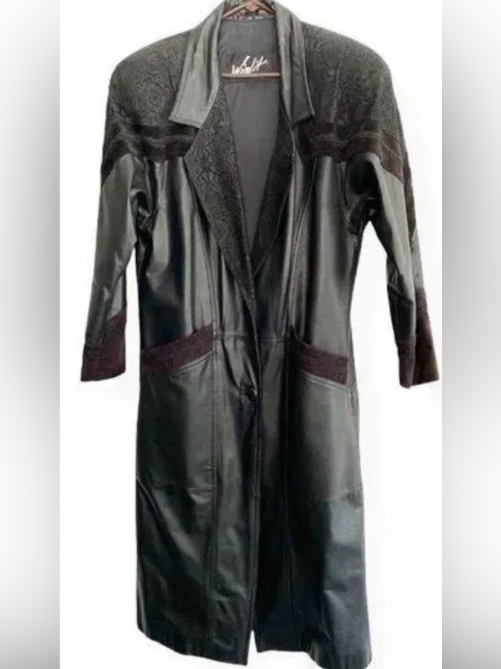 WINLIT 80’s style black trench coat leather jacket - Picture 3 of 7